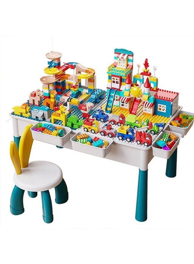 Monda Children's Activity Table Set, A Multi-functional Educational Building Block Table for Toddlers, Includes 4 Storage Boxes and 151 Large Building Blocks, 1 Chair, Making It Easy to Organize and Store the Building Blocks. - Image 1